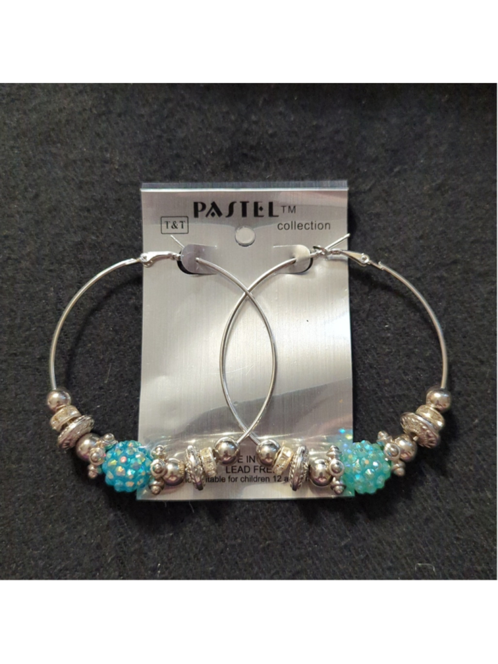Pastel Collection Silver Tone Blue Rhinestone Beaded Hoop Statement Earrings